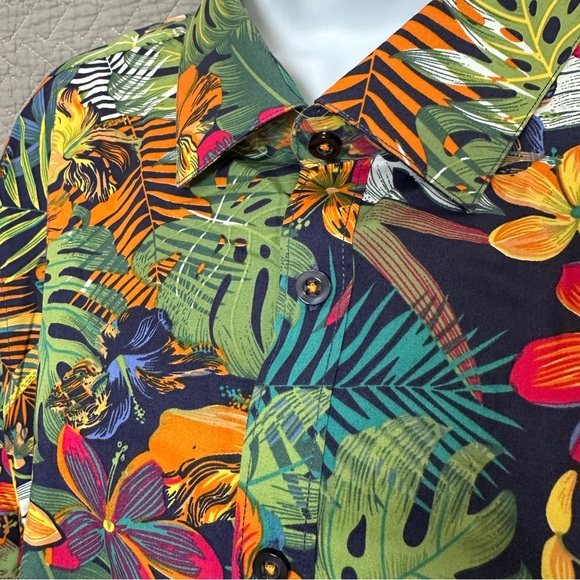 NWOT Paisley & Gray Tropical Print Button Front Shirt Cotton Multi-color XXL - Picture 3 of 9